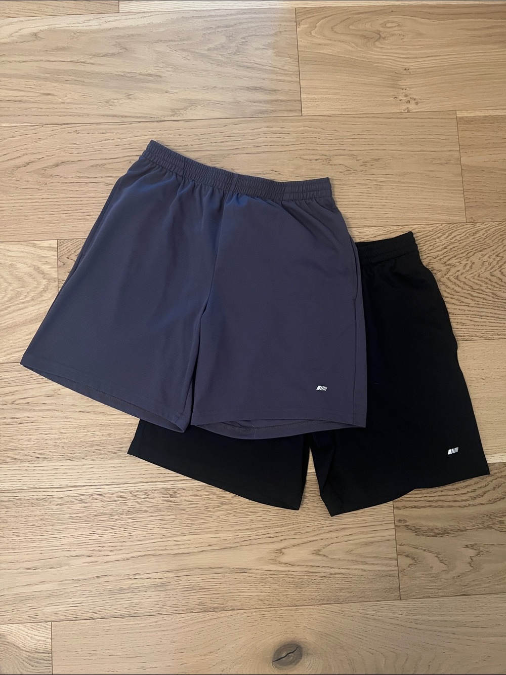 Amazon Essentials Men’s Athletic Shorts — Charcoal and Black (quantity 2)